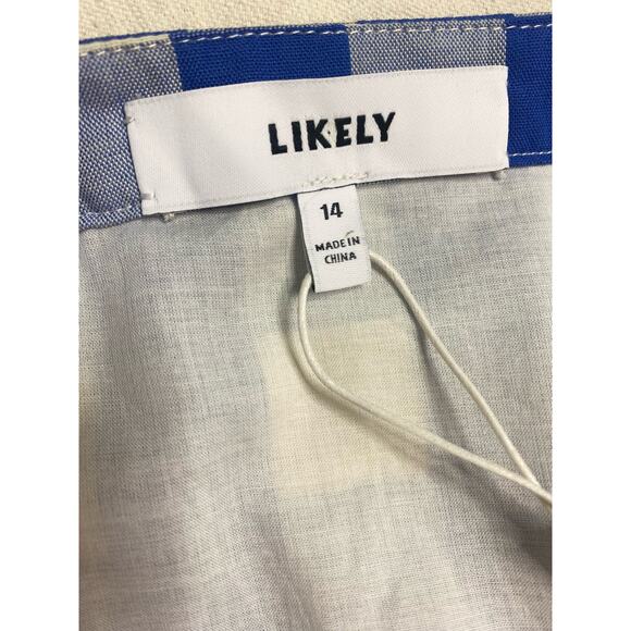 LIKELY "Minka" Blue and White Gingham Plaid Ruffle Hem Mini Dress US 14 - Picture 8 of 11